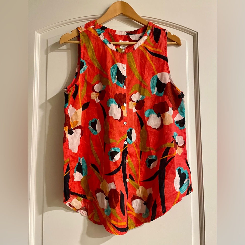 Sigrid Olsen Multicolor 100% Linen Sleeveless Froral Blouse